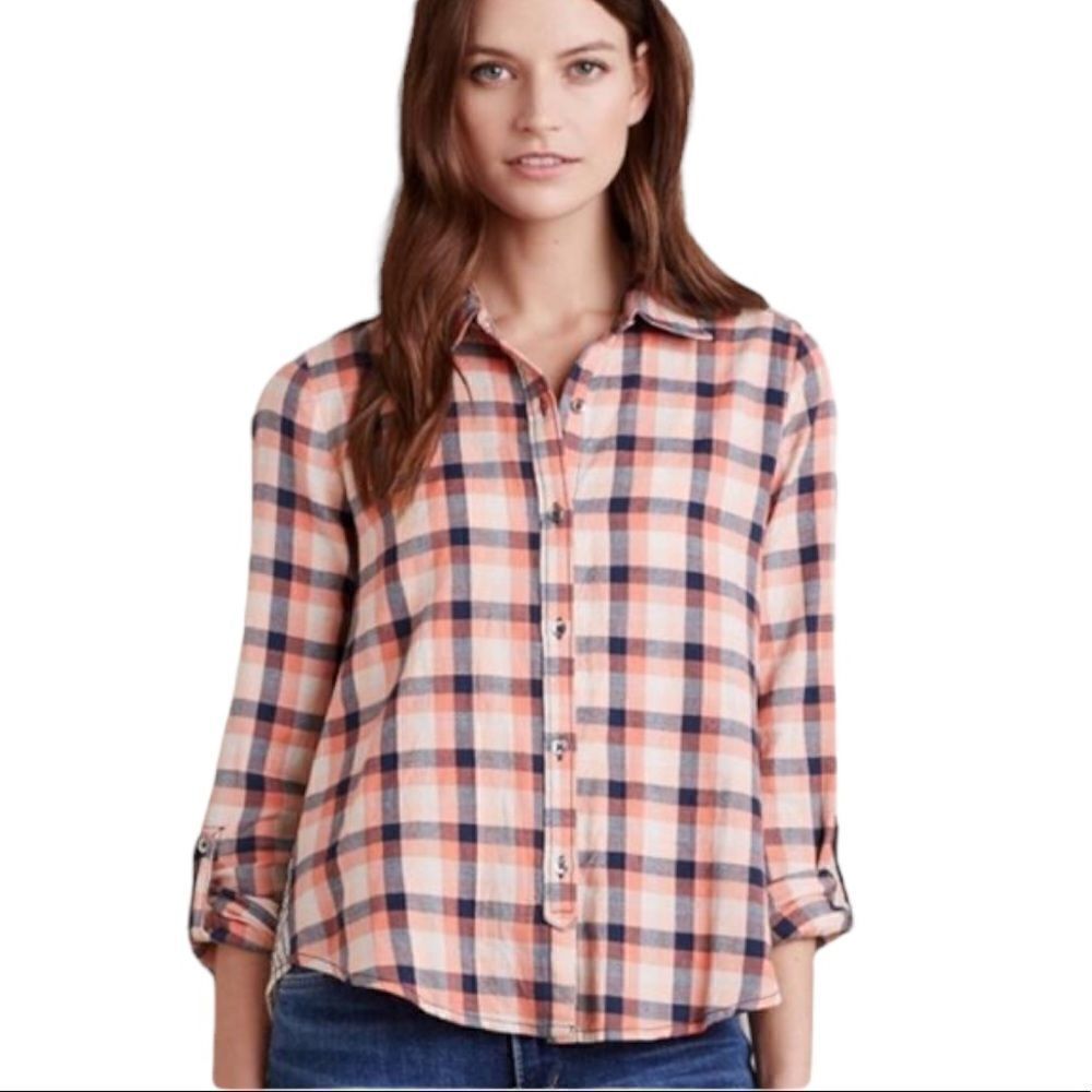 Anthropologie holding horses plaid top with contrasting ruffle fabric-2